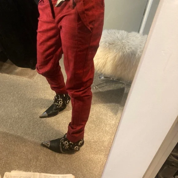 L.A.M.B. Gwen Stefani Plaid Y2K Punk Rock Pants black red skinny low rise - Picture 3 of 16